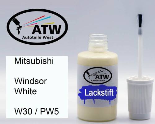 Mitsubishi, Windsor White, W30 / PW5: 20ml Lackstift, von ATW Autoteile West.